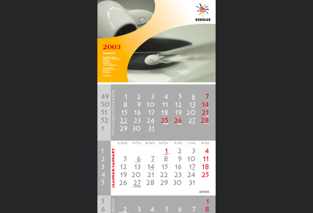 Kodulux kalender 2003